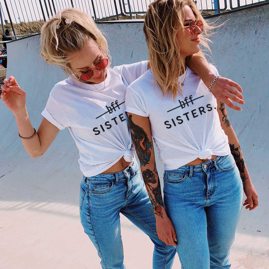 Baumwoll-T-Shirts mit Aufschrift „bff Schwestern“
