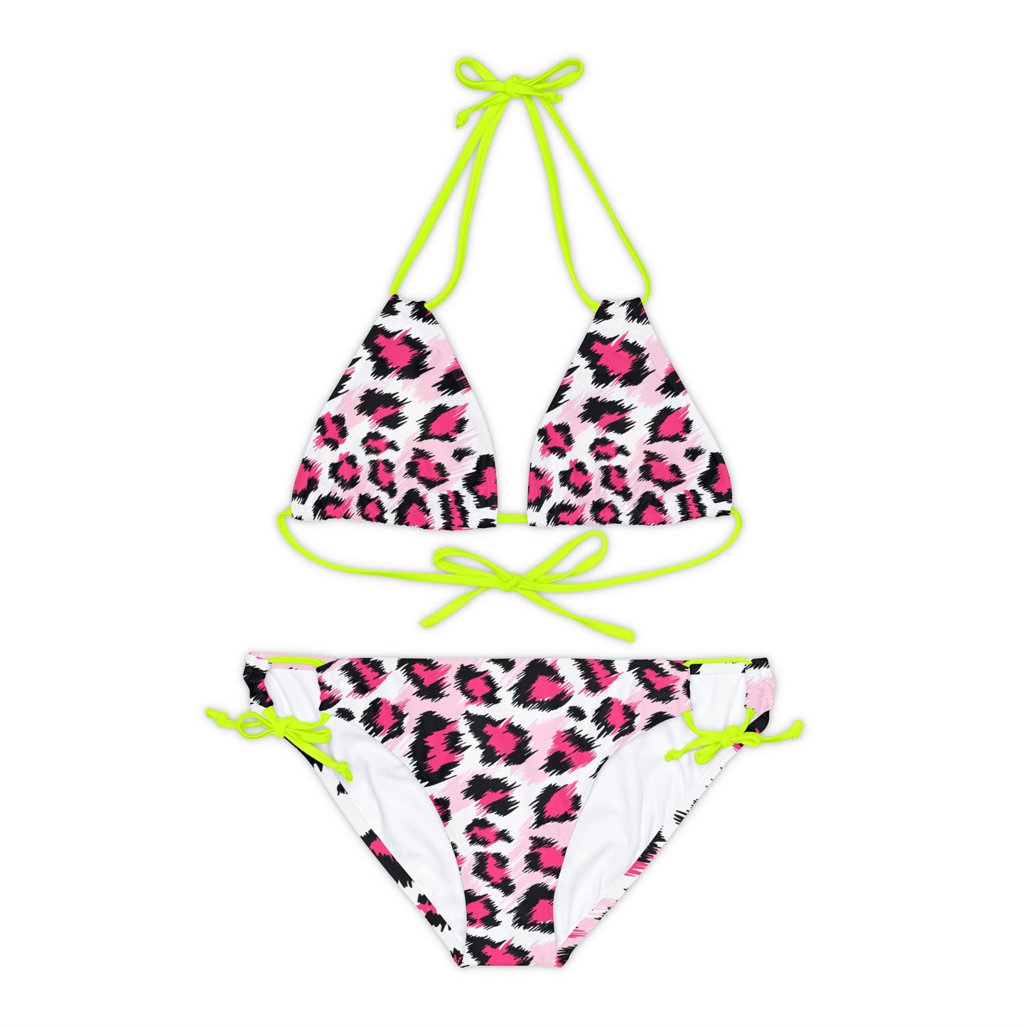 Leopard Print Pink Women Swimwear Sexy Strappy Bikini Set