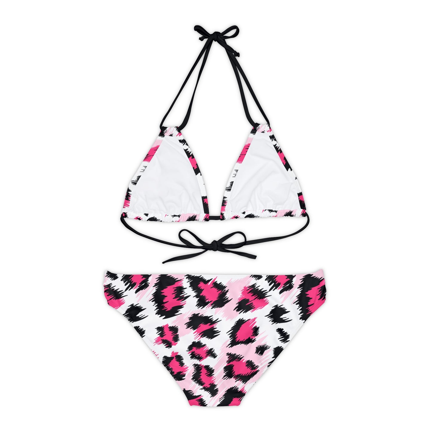 Leopard Print Pink Women Swimwear Sexy Strappy Bikini Set