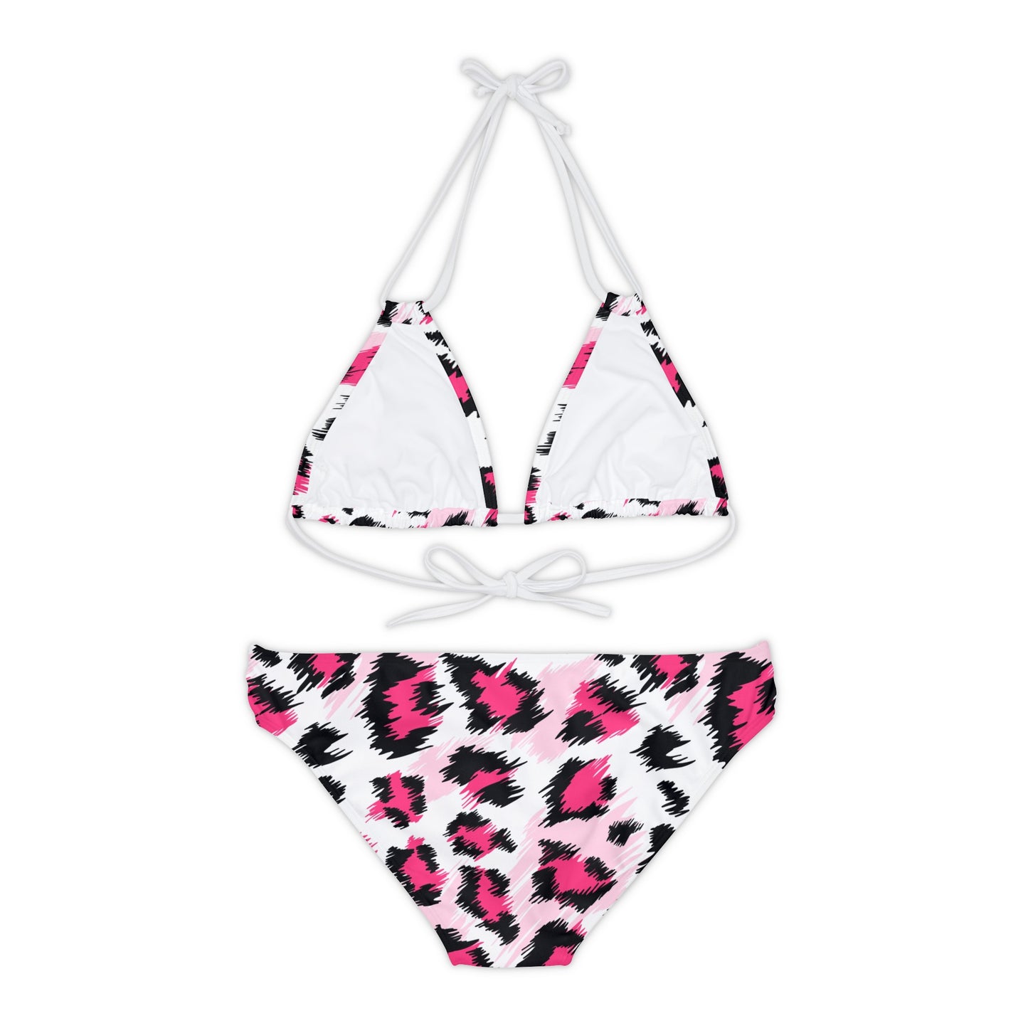 Leopard Print Pink Women Swimwear Sexy Strappy Bikini Set