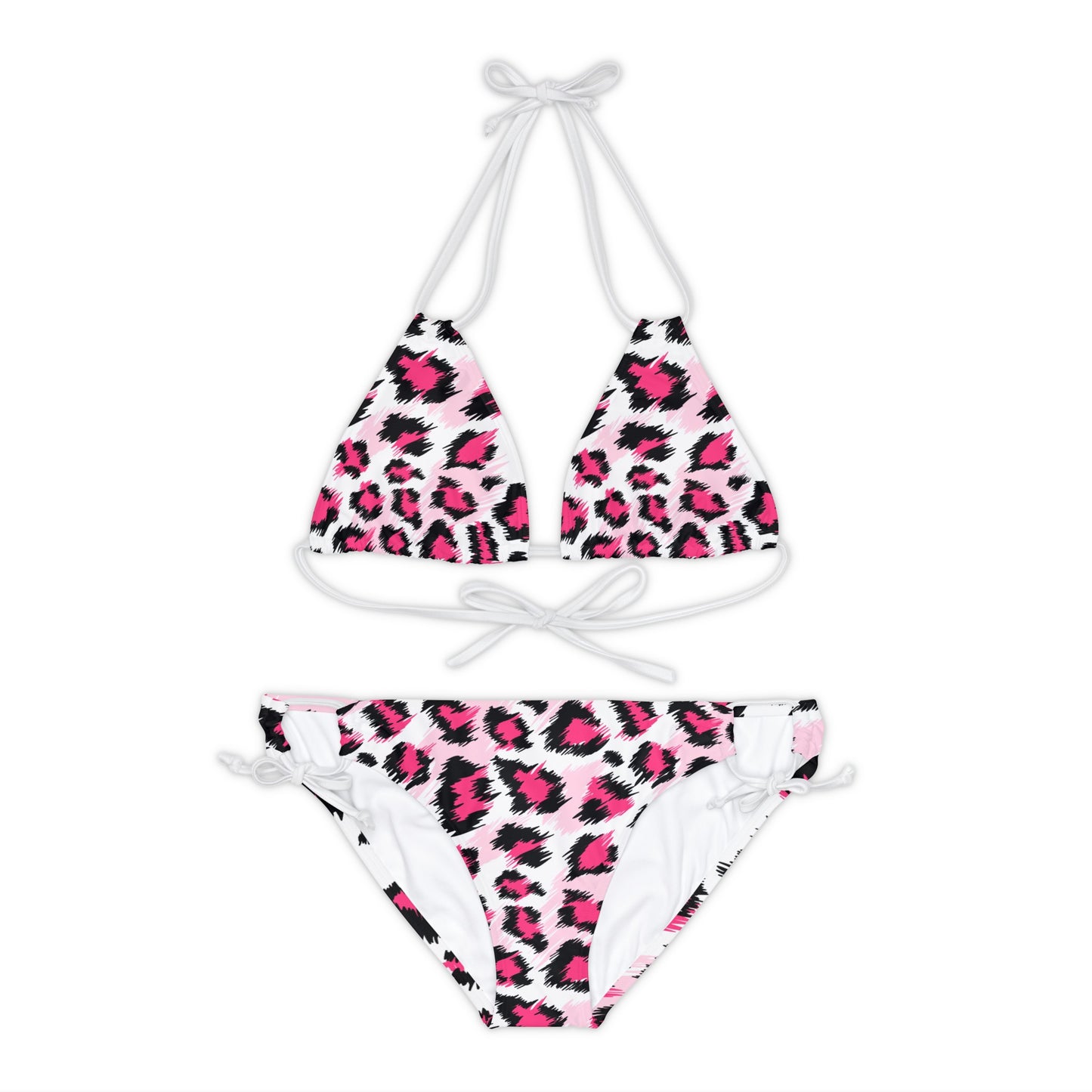 Leopard Print Pink Women Swimwear Sexy Strappy Bikini Set