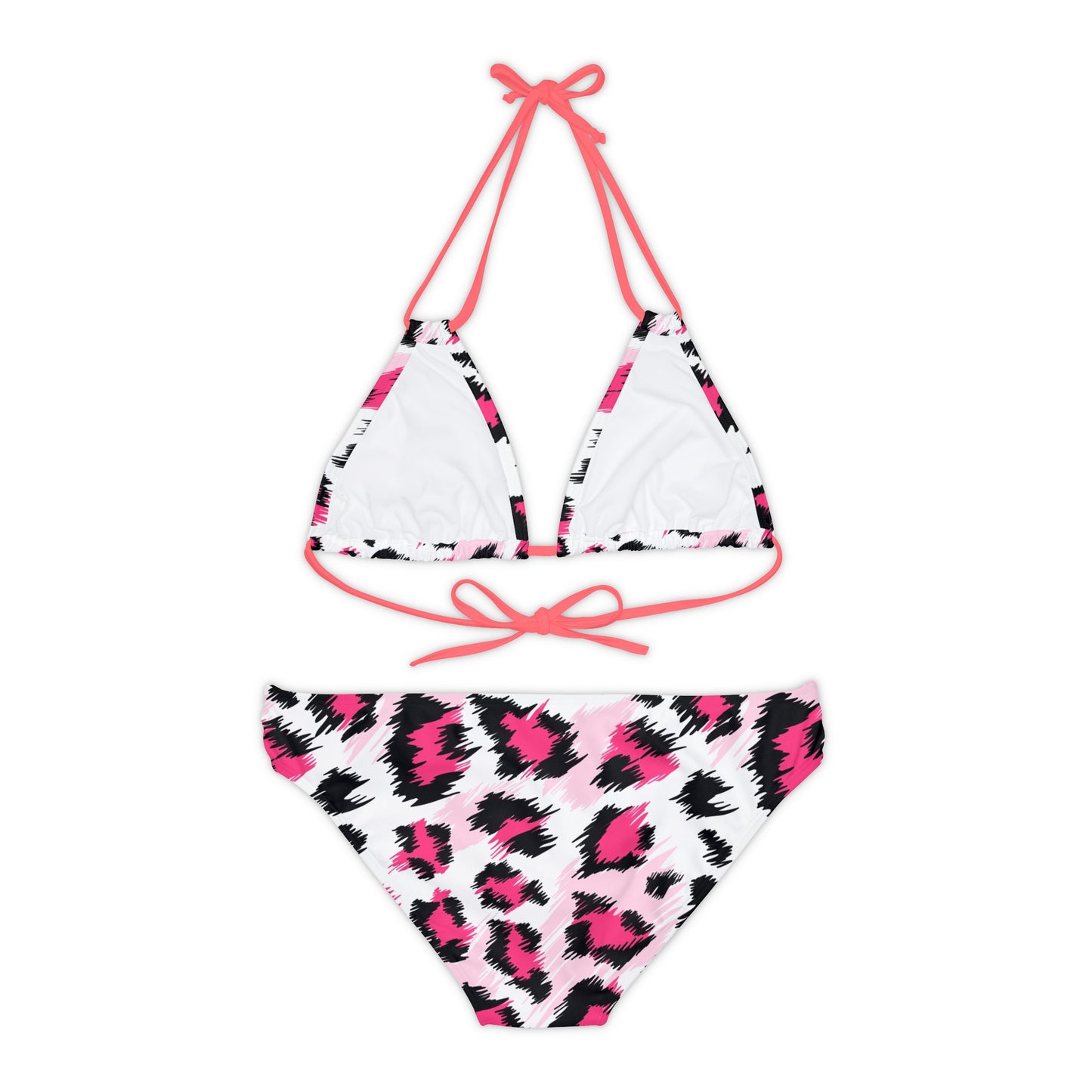 Leopard Print Pink Women Swimwear Sexy Strappy Bikini Set