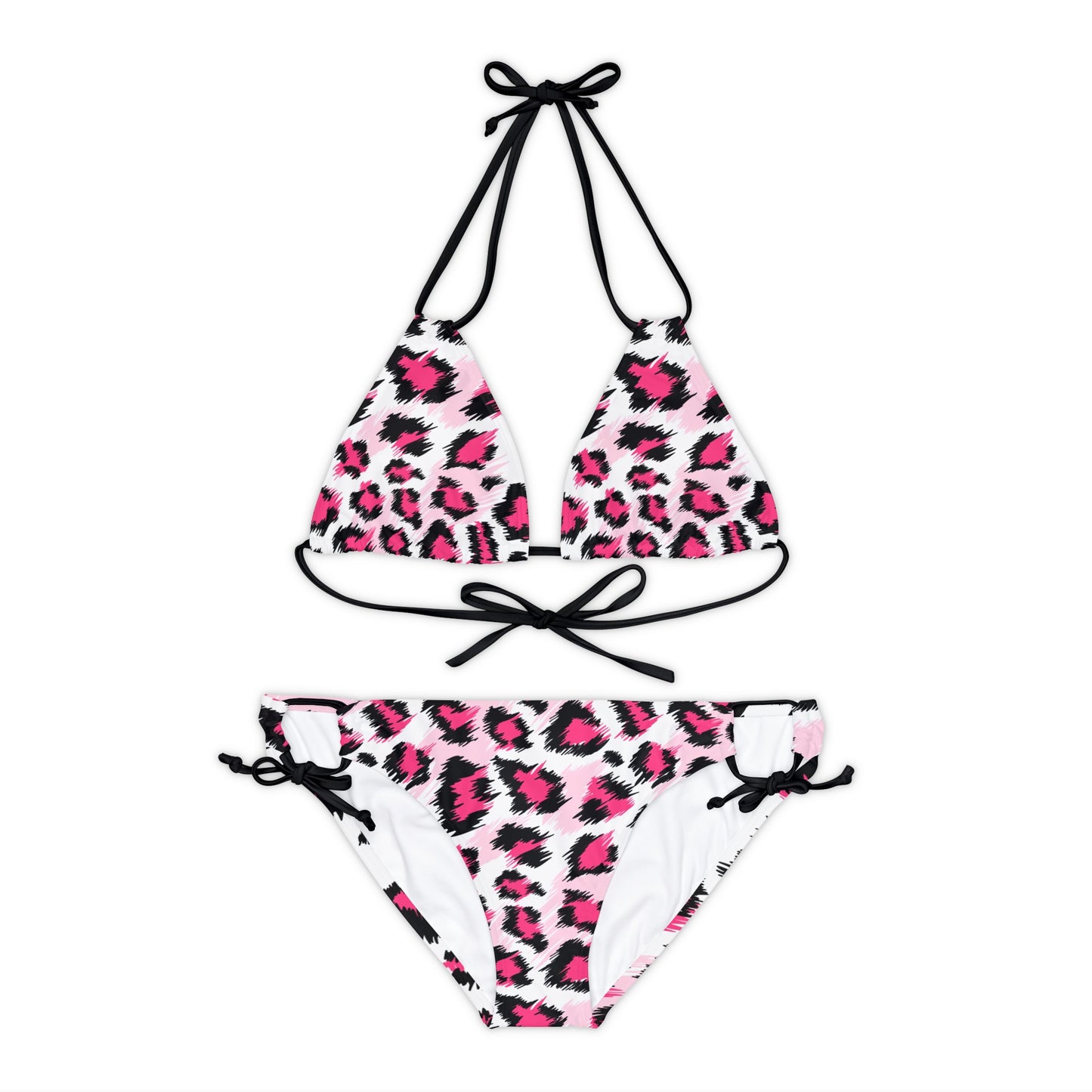 Leopard Print Pink Women Swimwear Sexy Strappy Bikini Set