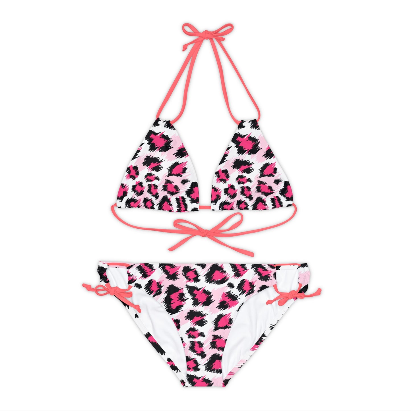 Leopard Print Pink Women Swimwear Sexy Strappy Bikini Set