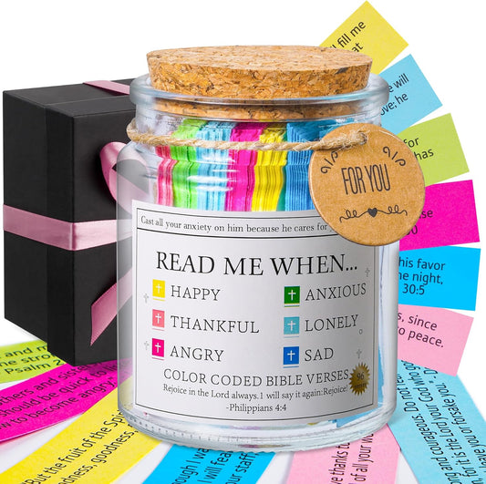 Bible Verse Jar Read Me When Bible Verses Jar for Emotions and Feelings Christian Gifts for Women Graduation gift Prayer Hope Jar Comes With A 48-inch Ribbon Bow