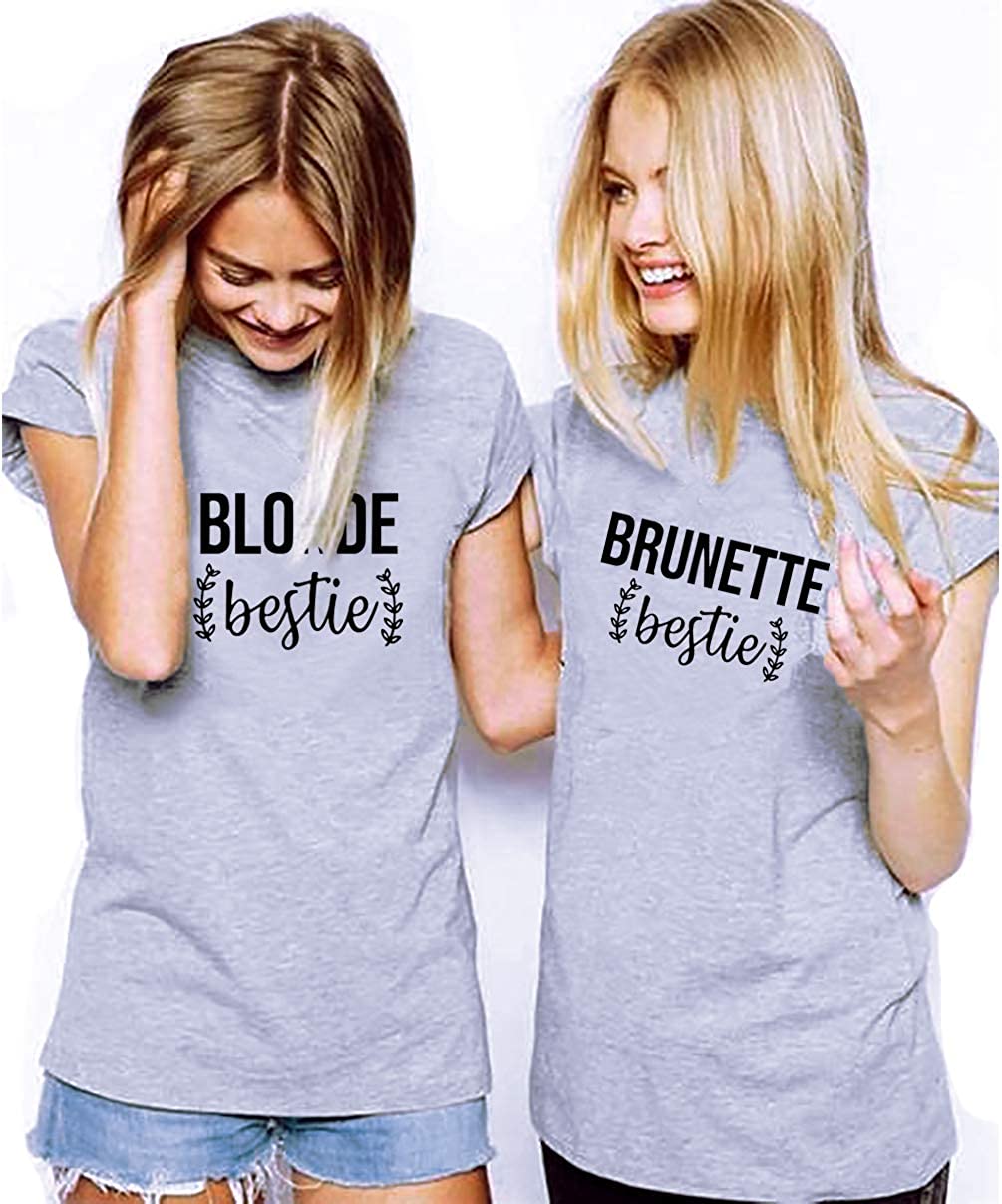 Best Friends T-Shirts for Women Blonde Brunette BFF T-Shirts for 2 Girls Sister Tee Shirts Short Sleeve Tops