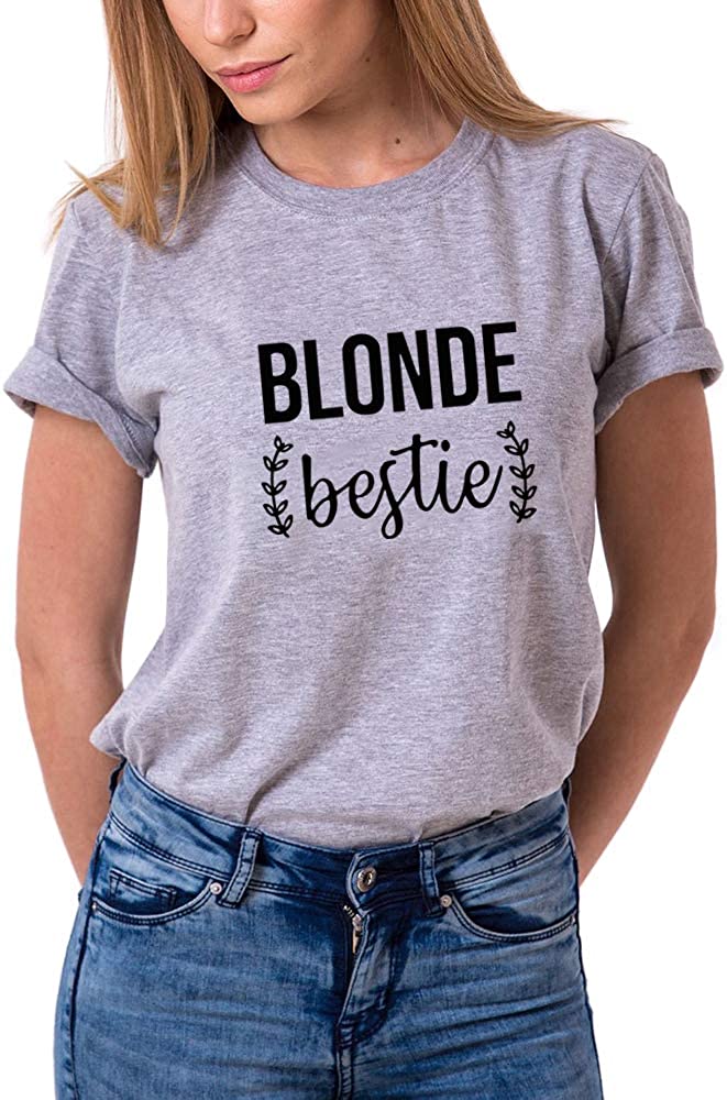 Best Friends T-Shirts for Women Blonde Brunette BFF T-Shirts for 2 Girls Sister Tee Shirts Short Sleeve Tops