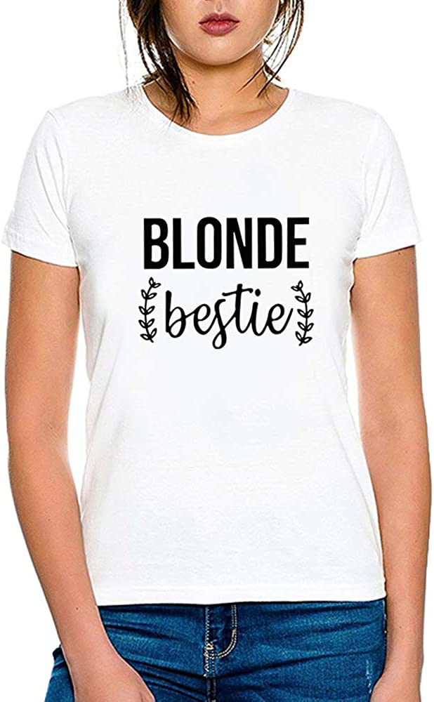 Best Friends T-Shirts for Women Blonde Brunette BFF T-Shirts for 2 Girls Sister Tee Shirts Short Sleeve Tops