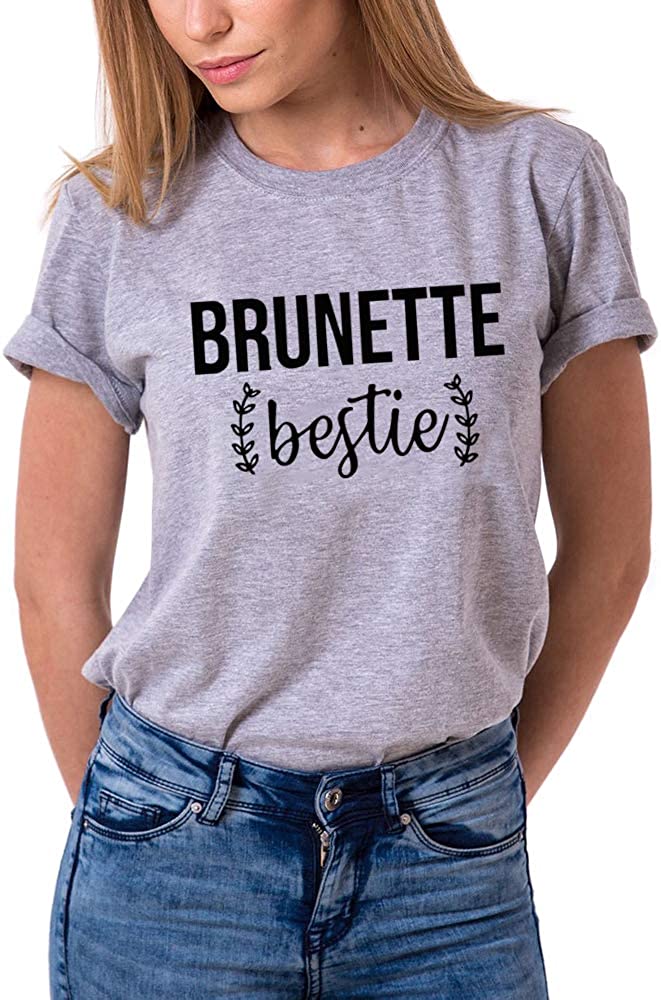 Best Friends T-Shirts for Women Blonde Brunette BFF T-Shirts for 2 Girls Sister Tee Shirts Short Sleeve Tops