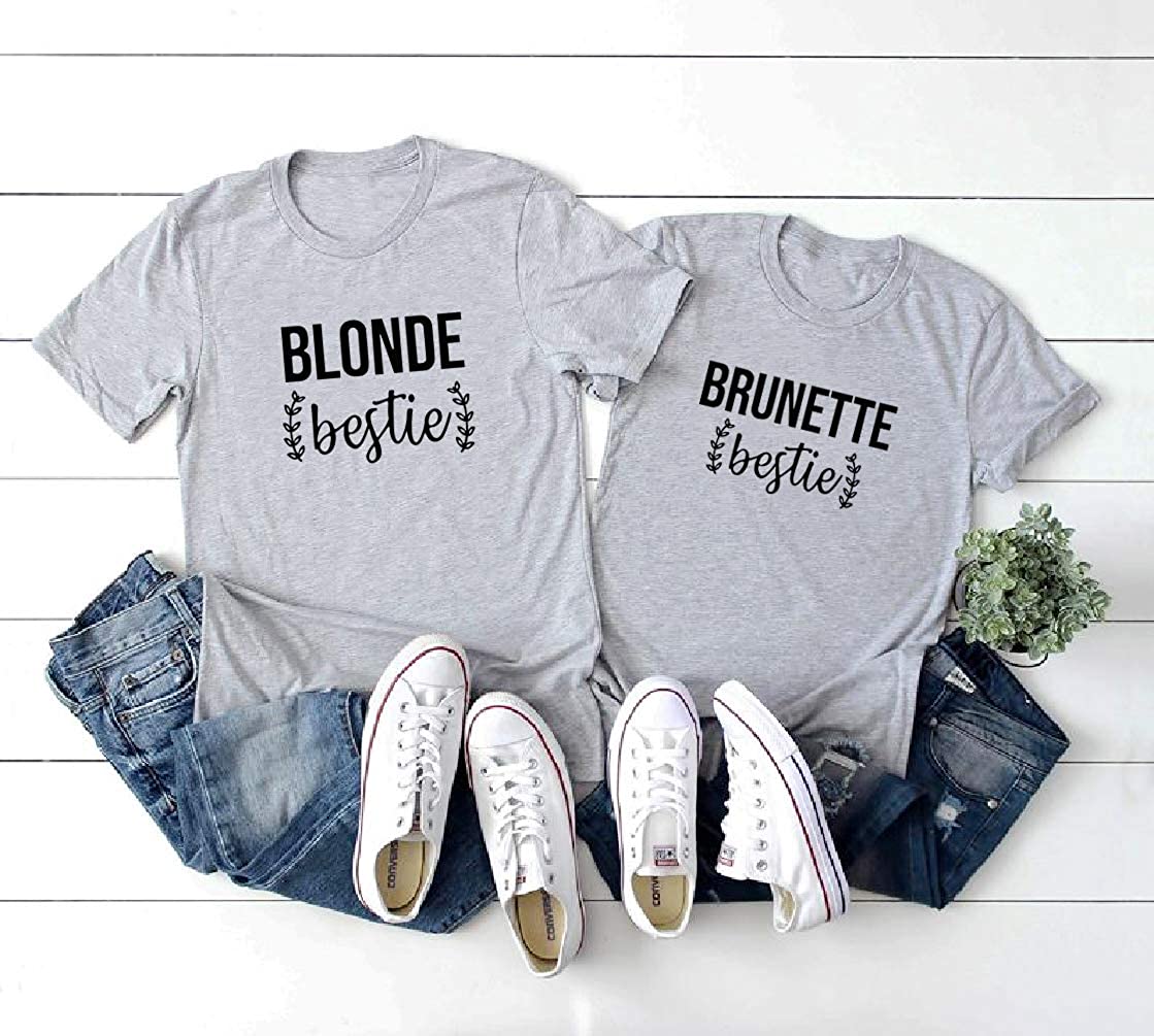 Best Friends T-Shirts for Women Blonde Brunette BFF T-Shirts for 2 Girls Sister Tee Shirts Short Sleeve Tops